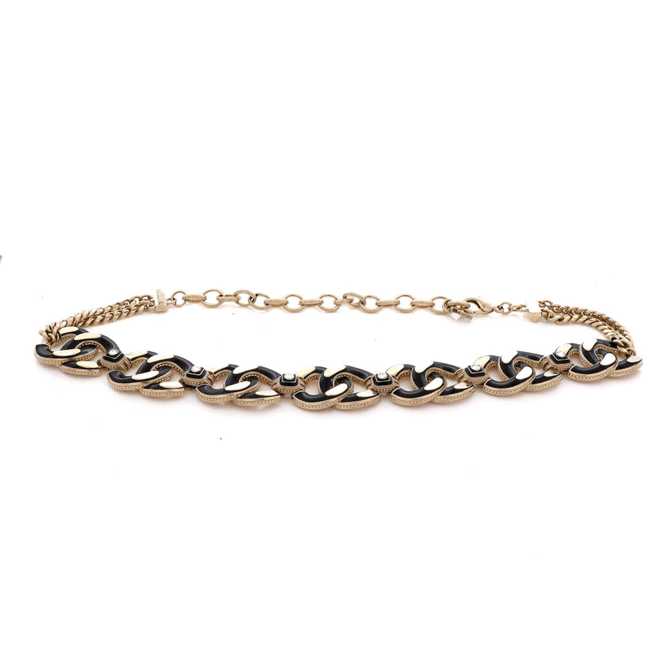 Multiple CC Choker Necklace Metal with Enamel and Crystals