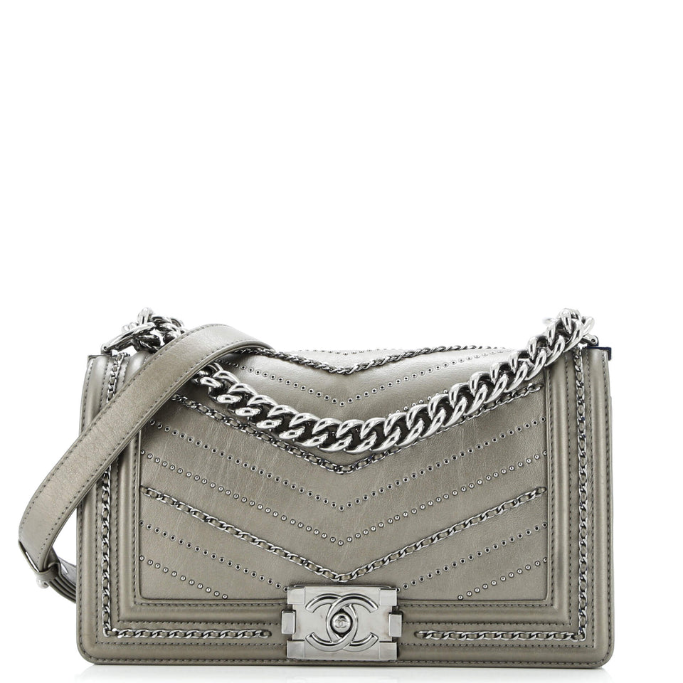 Boy Flap Bag Chevron Embellished Crumpled Calfskin Old Medium