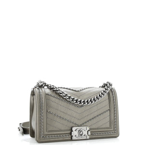 Boy Flap Bag Chevron Embellished Crumpled Calfskin Old Medium