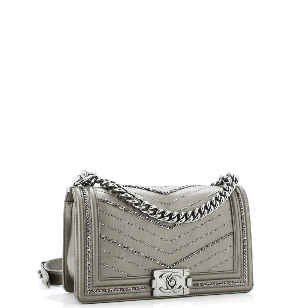 Boy Flap Bag Chevron Embellished Crumpled Calfskin Old Medium