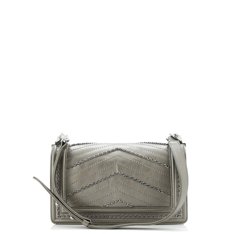 Boy Flap Bag Chevron Embellished Crumpled Calfskin Old Medium