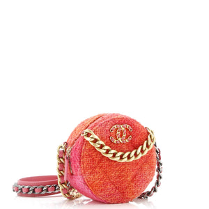 19 Round Clutch with Chain Quilted Tweed