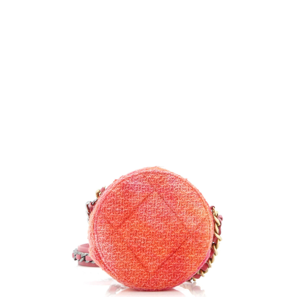 19 Round Clutch with Chain Quilted Tweed