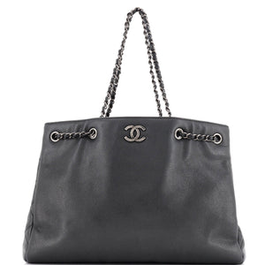 Woven Chain Shopping Tote Caviar Large