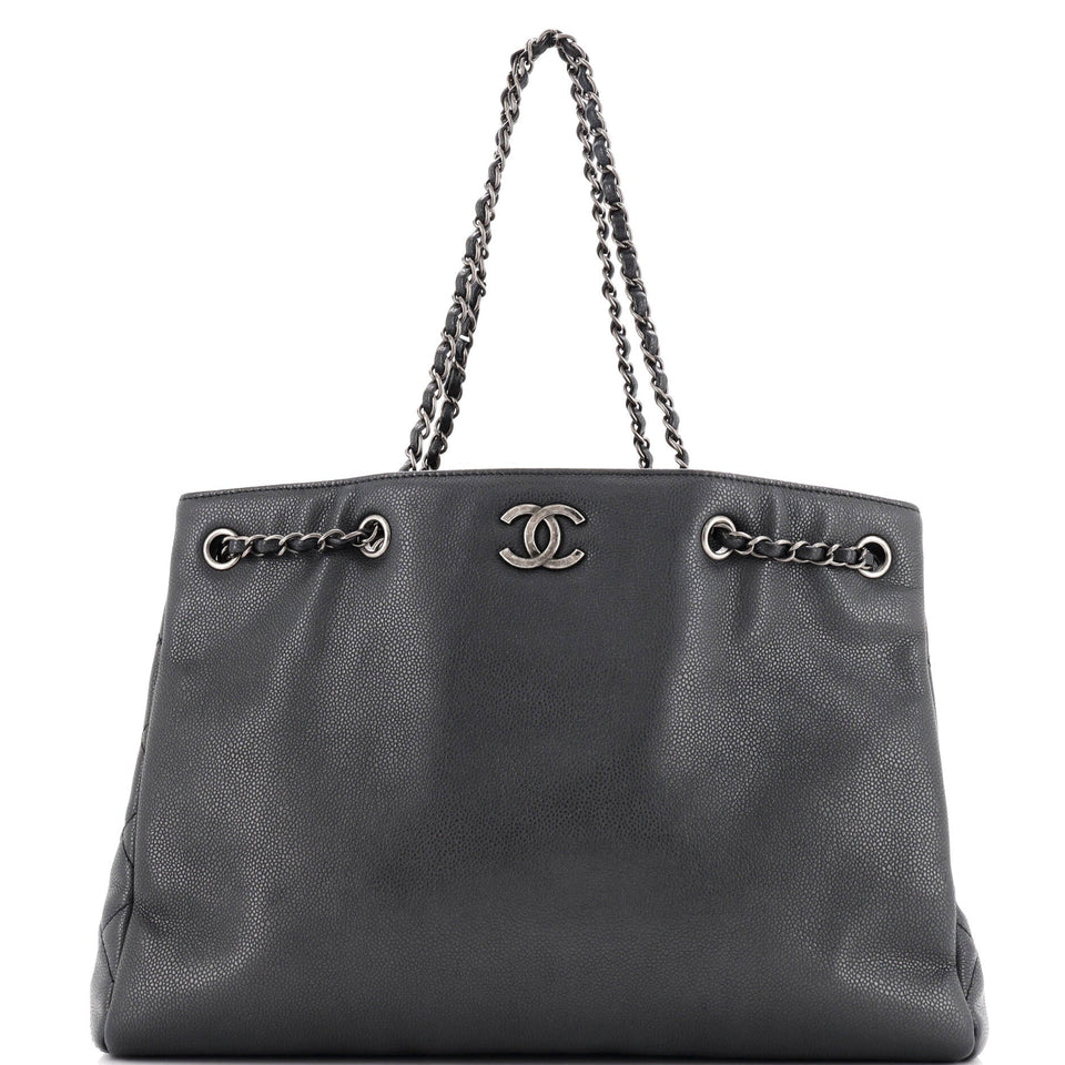 Woven Chain Shopping Tote Caviar Large