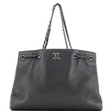 Woven Chain Shopping Tote Caviar Large