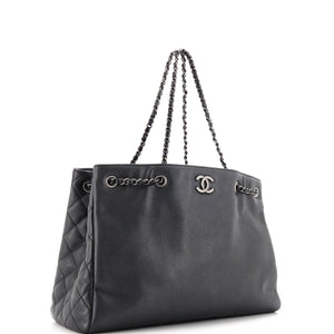 Woven Chain Shopping Tote Caviar Large