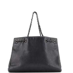 Woven Chain Shopping Tote Caviar Large