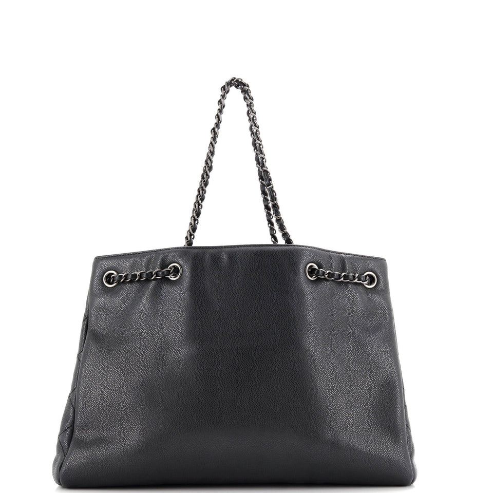 Woven Chain Shopping Tote Caviar Large