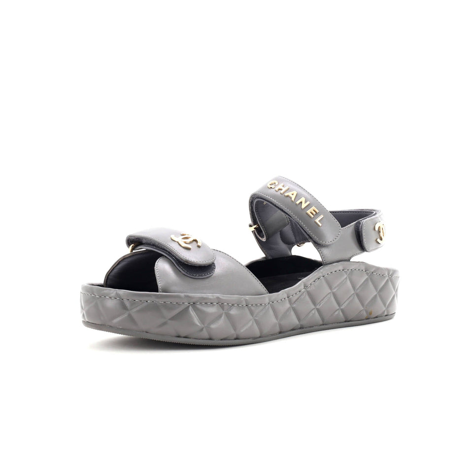 Women's Logo Velcro Strap Wedge Sandals Quilted Leather