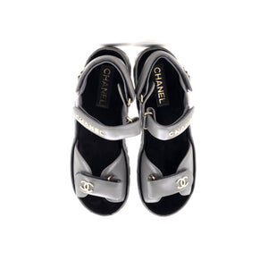 Women's Logo Velcro Strap Wedge Sandals Quilted Leather