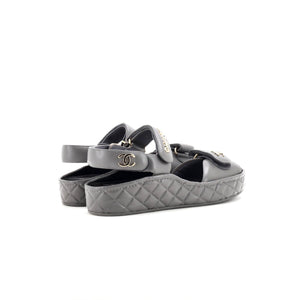 Women's Logo Velcro Strap Wedge Sandals Quilted Leather