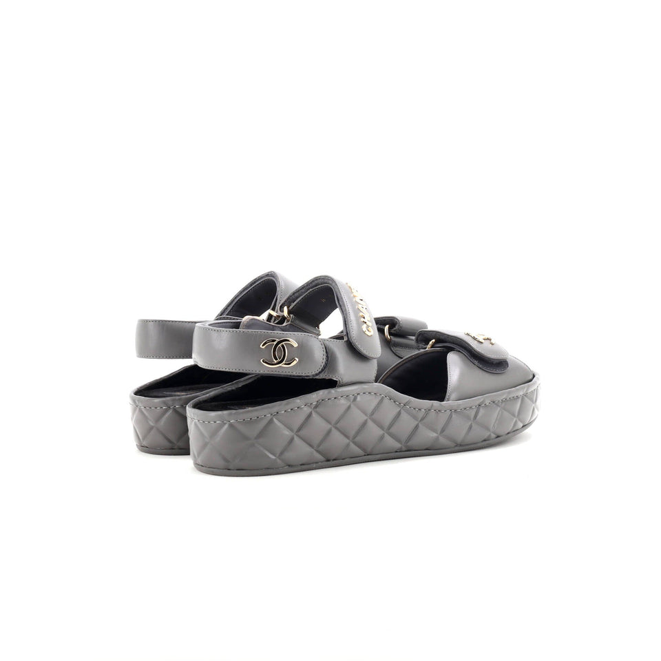 Women's Logo Velcro Strap Wedge Sandals Quilted Leather
