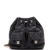 Double Pocket Drawstring Backpack Quilted Calfskin Small