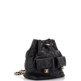Double Pocket Drawstring Backpack Quilted Calfskin Small