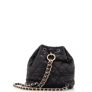 Double Pocket Drawstring Backpack Quilted Calfskin Small