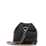 Double Pocket Drawstring Backpack Quilted Calfskin Small