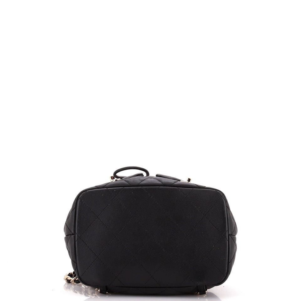 Double Pocket Drawstring Backpack Quilted Calfskin Small