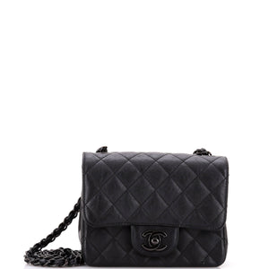 So Black Square Classic Single Flap Bag Quilted Crumpled Calfskin Mini