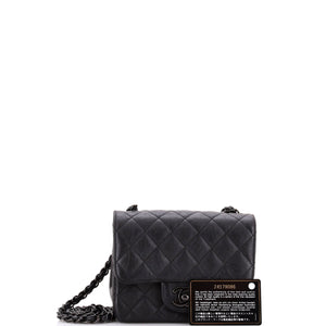So Black Square Classic Single Flap Bag Quilted Crumpled Calfskin Mini