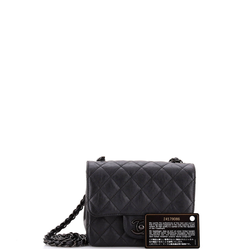 So Black Square Classic Single Flap Bag Quilted Crumpled Calfskin Mini