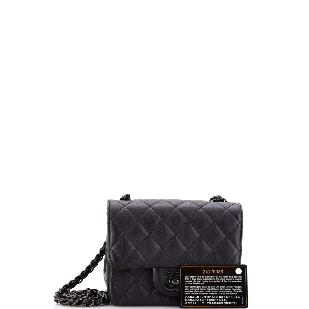 So Black Square Classic Single Flap Bag Quilted Crumpled Calfskin Mini