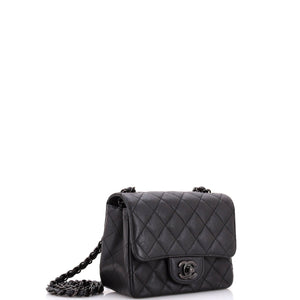 So Black Square Classic Single Flap Bag Quilted Crumpled Calfskin Mini
