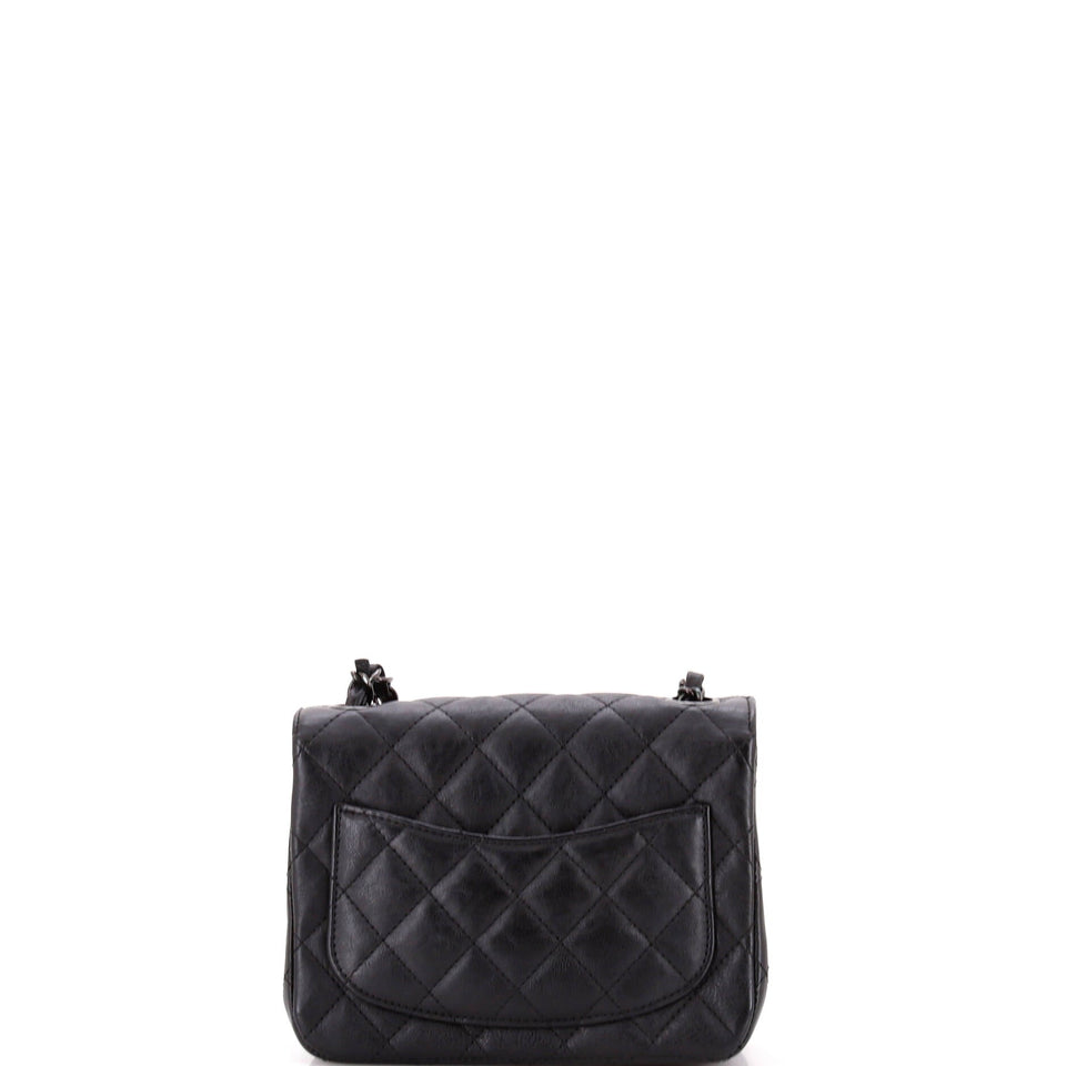 So Black Square Classic Single Flap Bag Quilted Crumpled Calfskin Mini