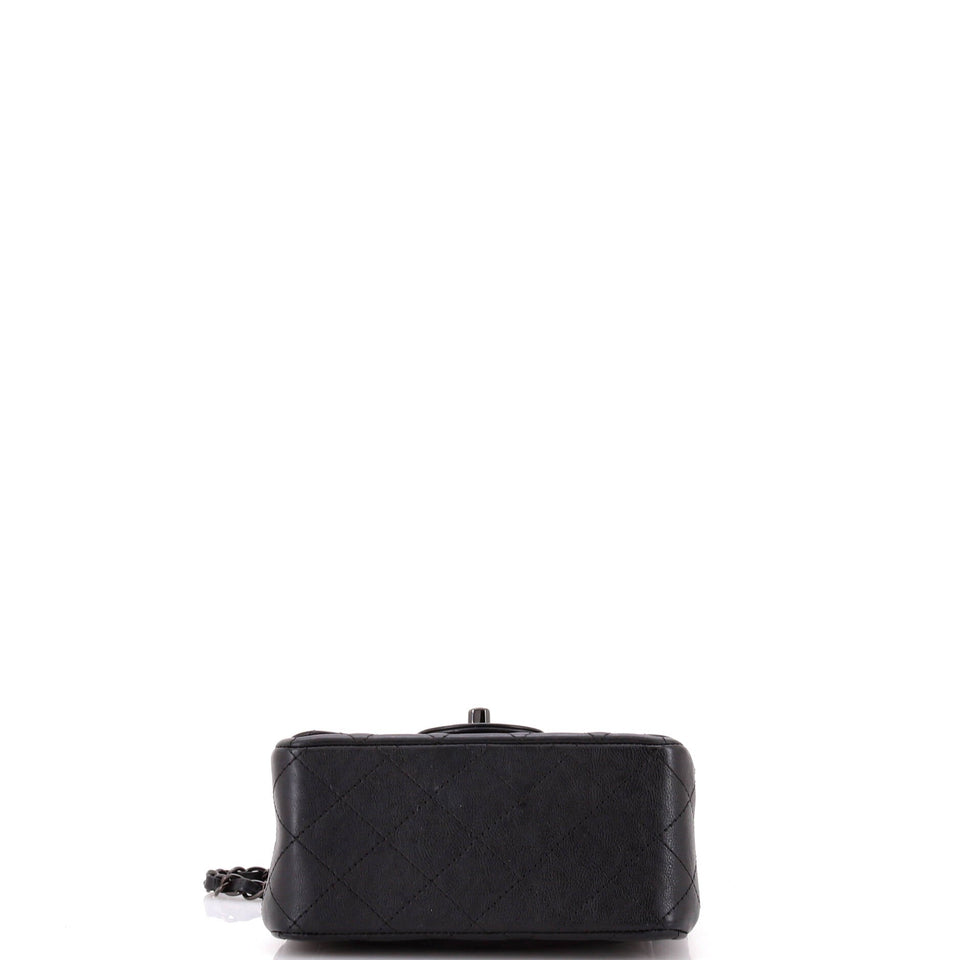 So Black Square Classic Single Flap Bag Quilted Crumpled Calfskin Mini
