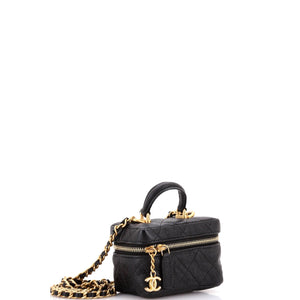 Top Handle Zip Around Vanity Case with Chain Quilted Caviar Mini