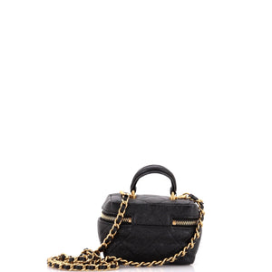 Top Handle Zip Around Vanity Case with Chain Quilted Caviar Mini