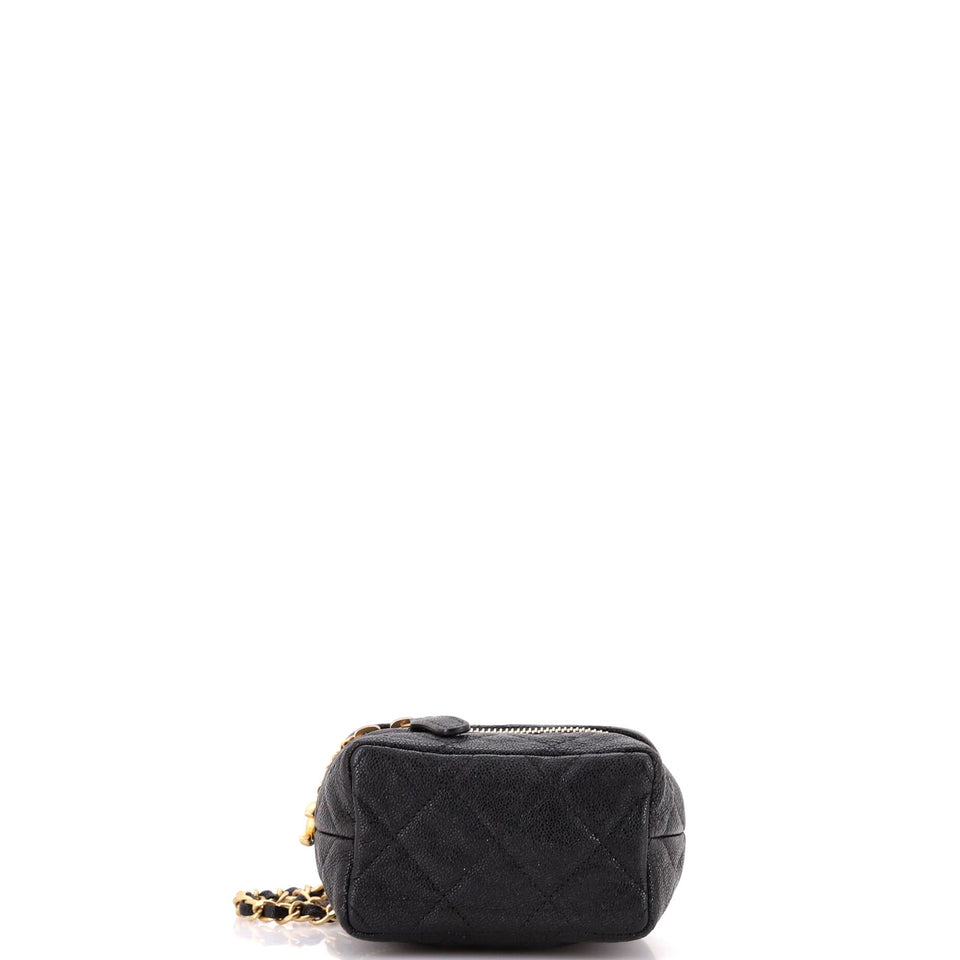 Top Handle Zip Around Vanity Case with Chain Quilted Caviar Mini