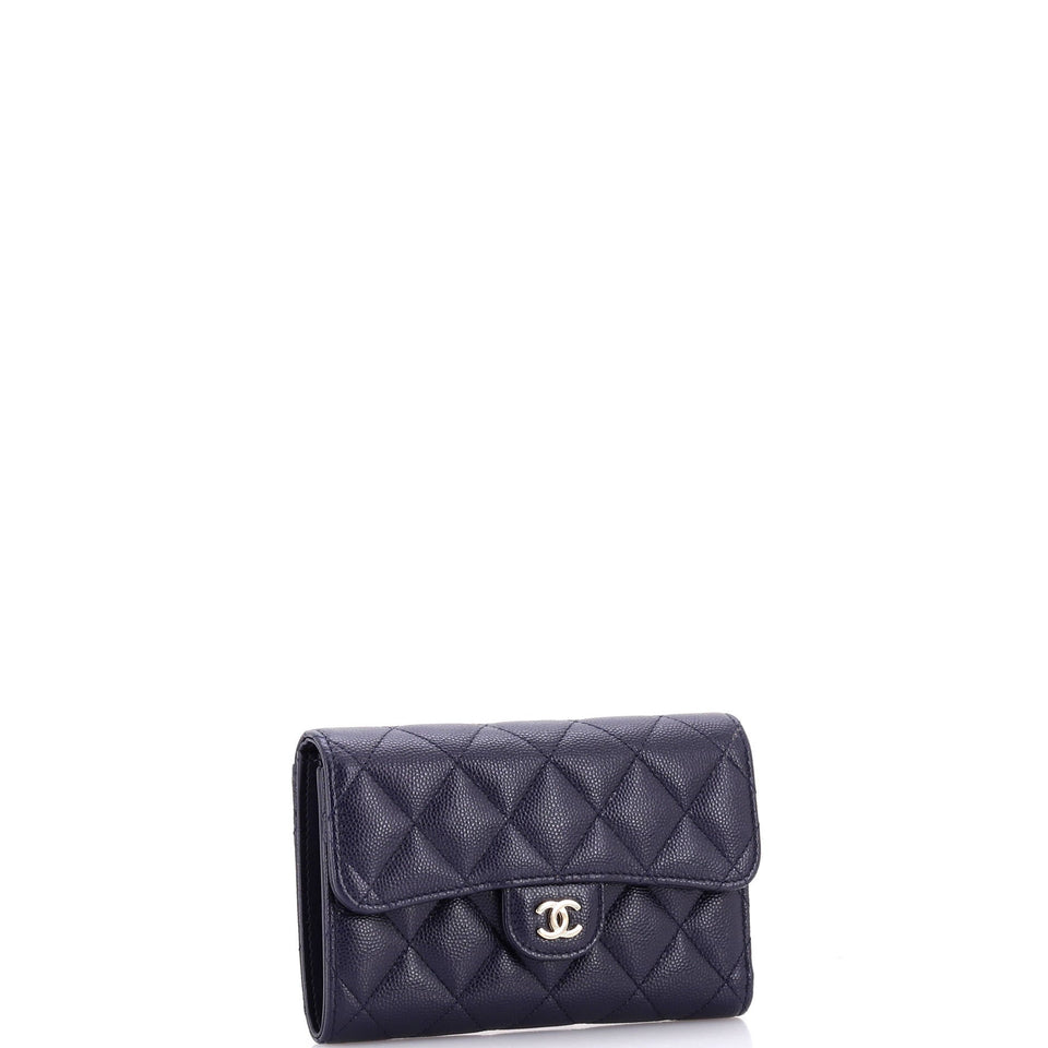 Trifold Classic Flap Wallet Quilted Caviar Medium