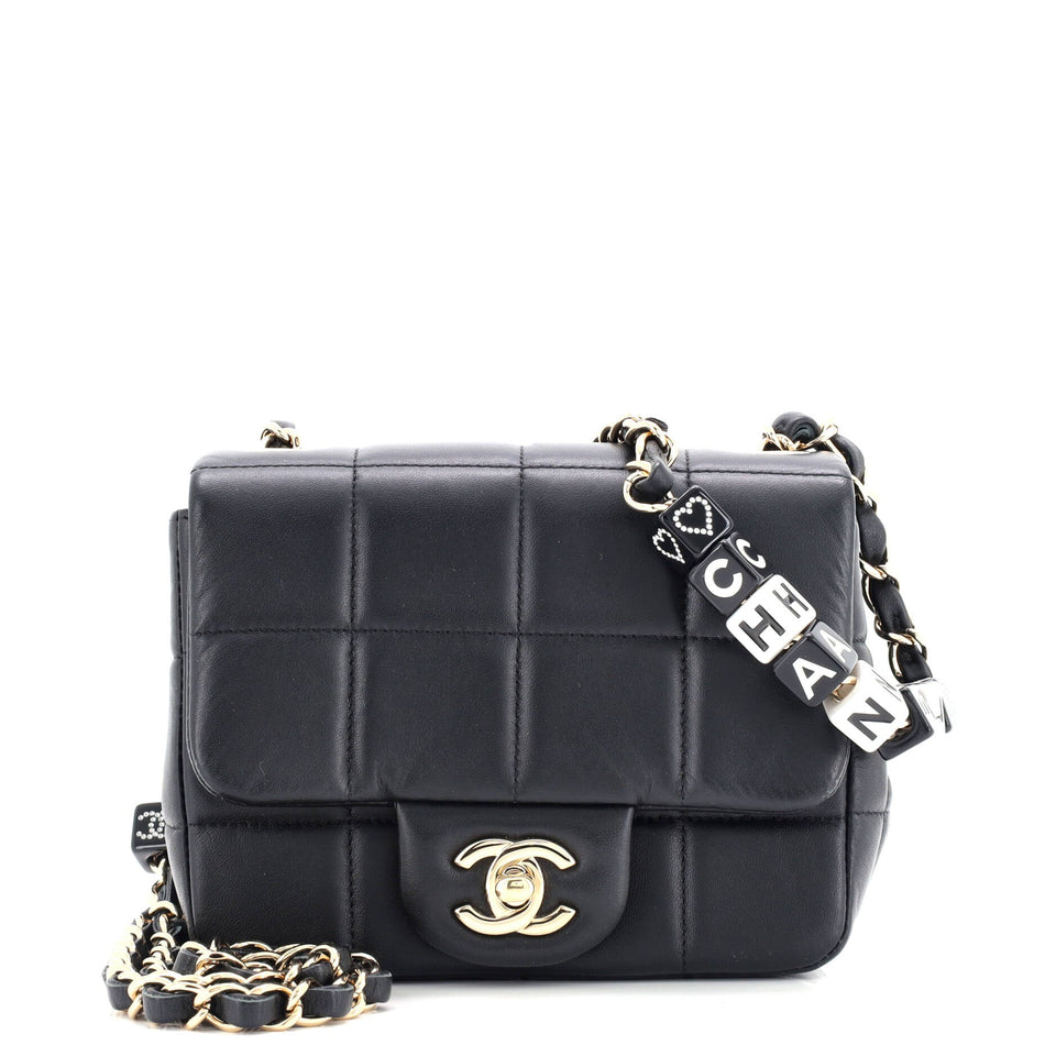 Monacoco Logo Blocks Square Flap Bag Quilted Lambskin with Resin Mini