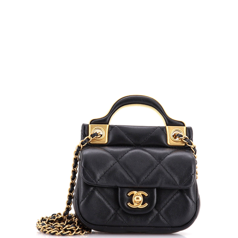Lady Handle Flap Card Holder on Chain Quilted Calfskin