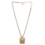 CC Logo Medallion Chain Pendant Necklace Metal with Crystals and Leather
