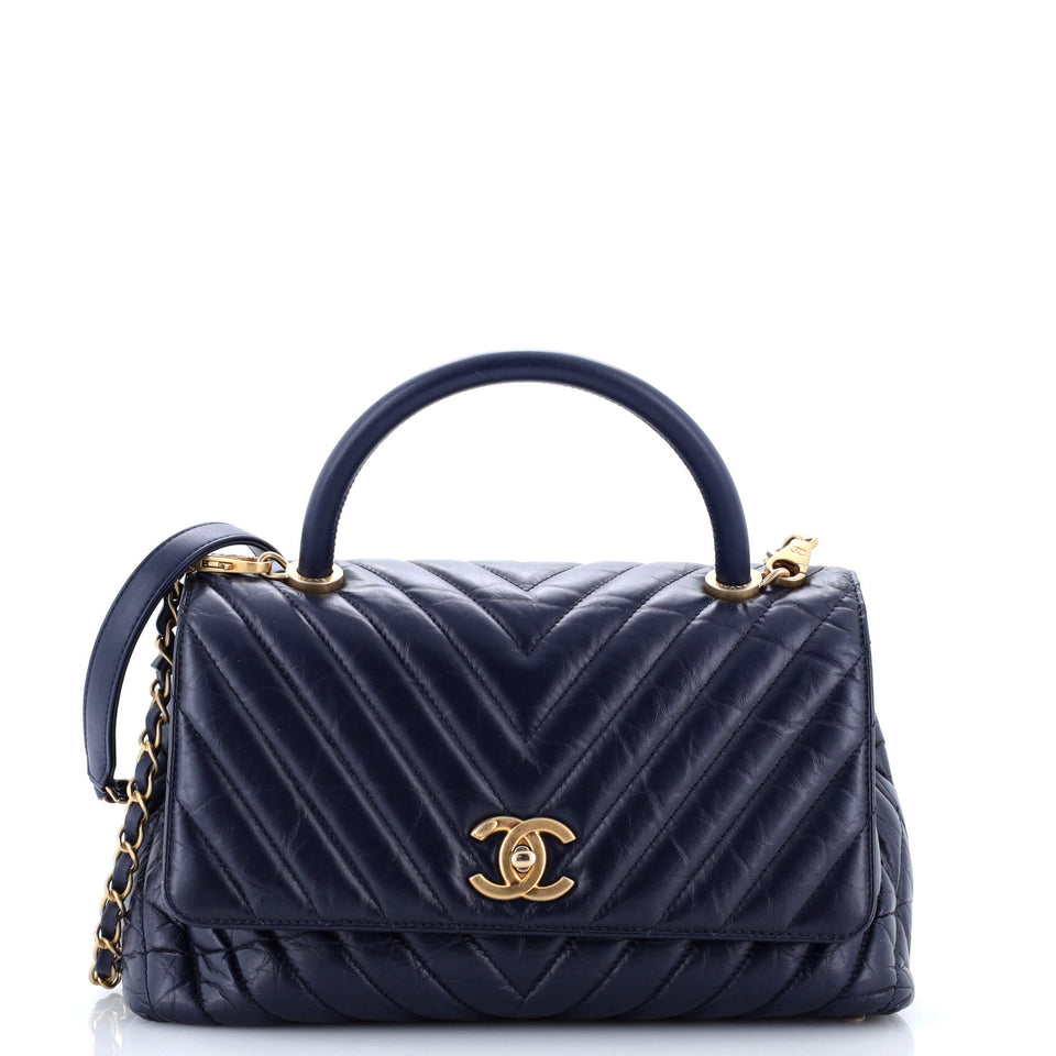 Coco Top Handle Bag Chevron Calfskin Small