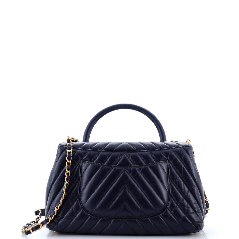 Coco Top Handle Bag Chevron Calfskin Small