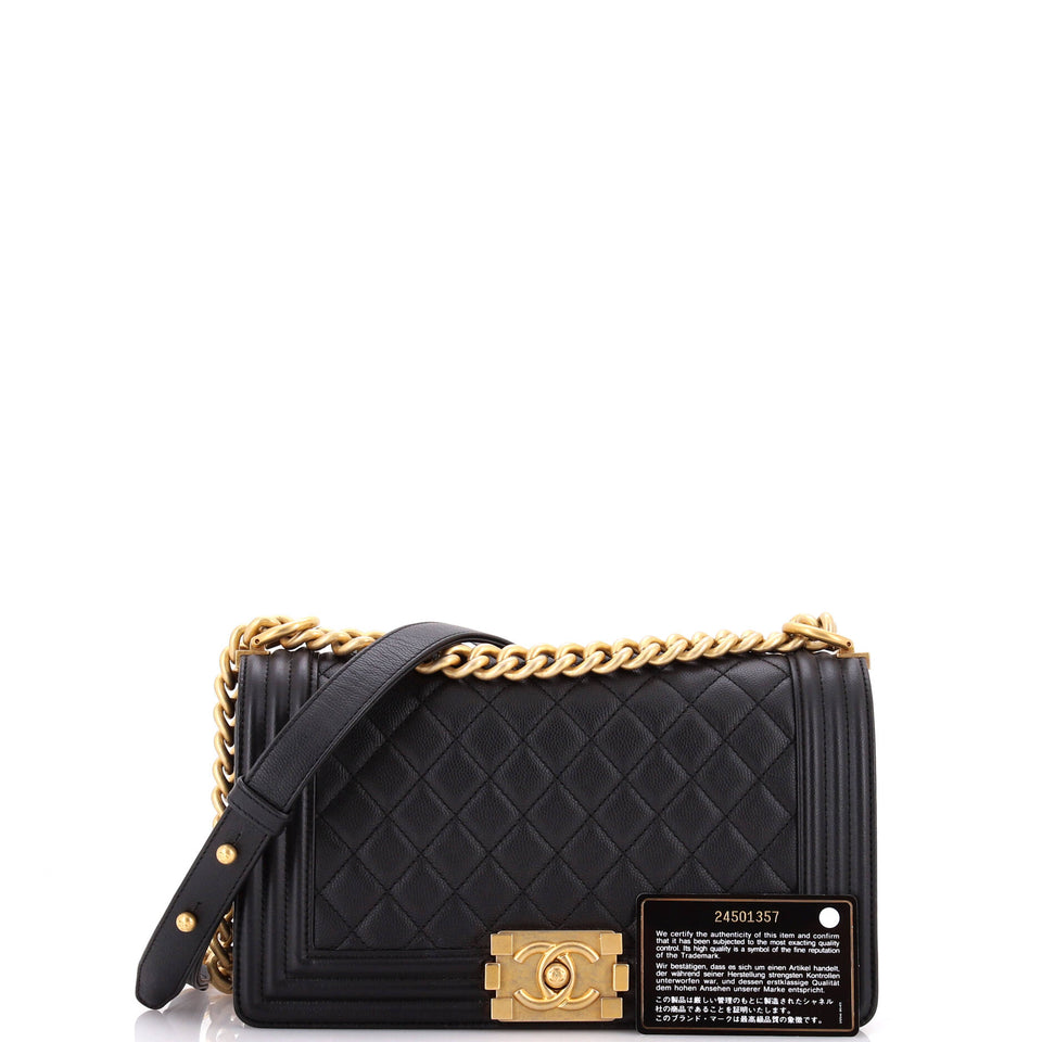 Boy Flap Bag Quilted Caviar Old Medium