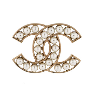 CC Brooch Metal with Faux Pearls