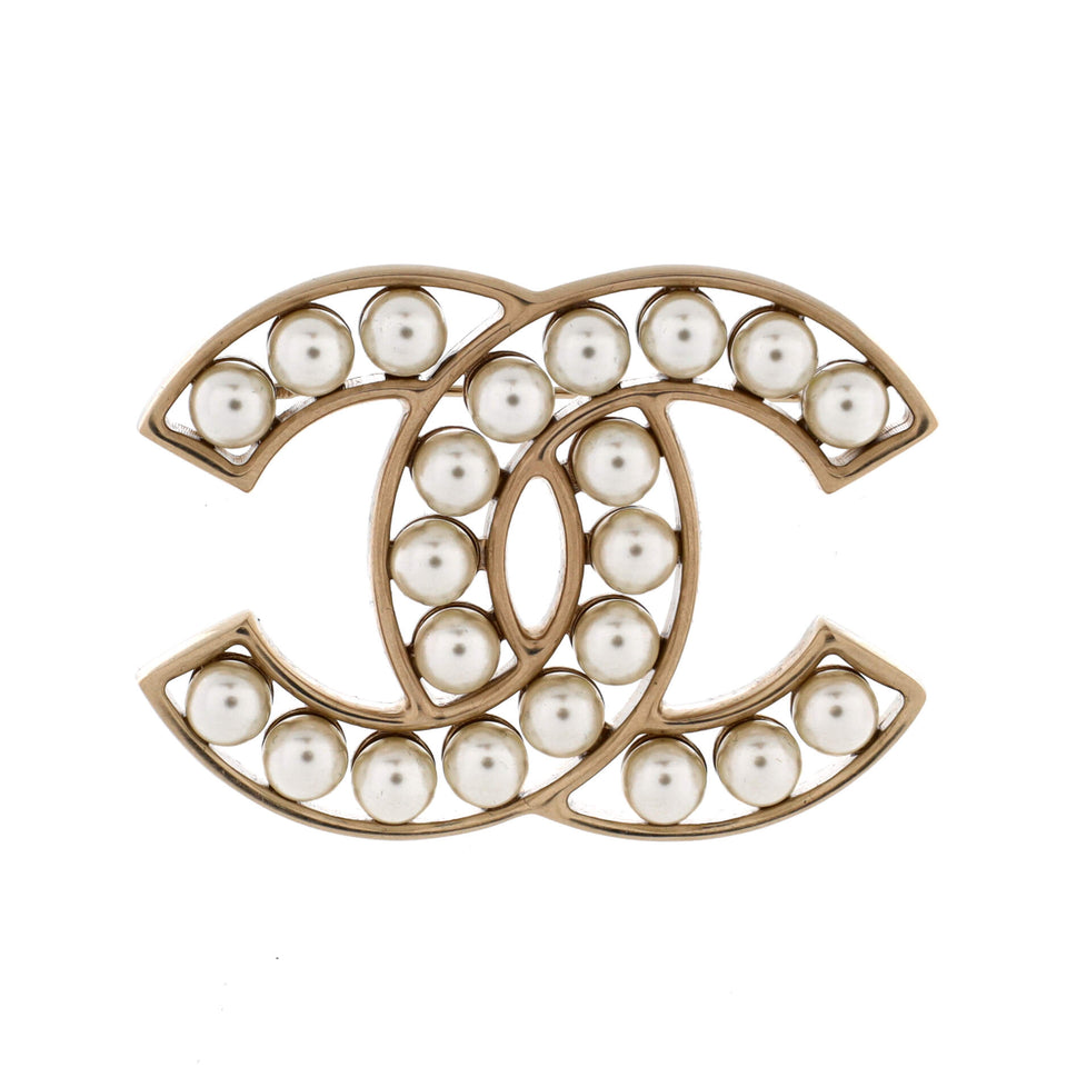 CC Brooch Metal with Faux Pearls
