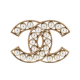 CC Brooch Metal with Faux Pearls