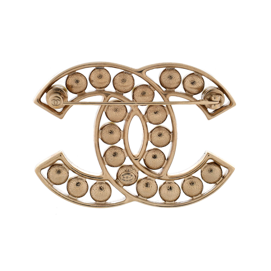 CC Brooch Metal with Faux Pearls