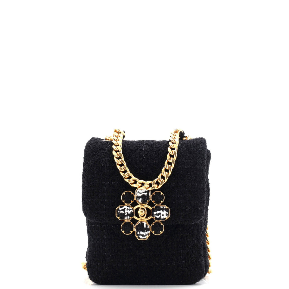 North South CC Bijoux Chain Flap Quilted Tweed Mini