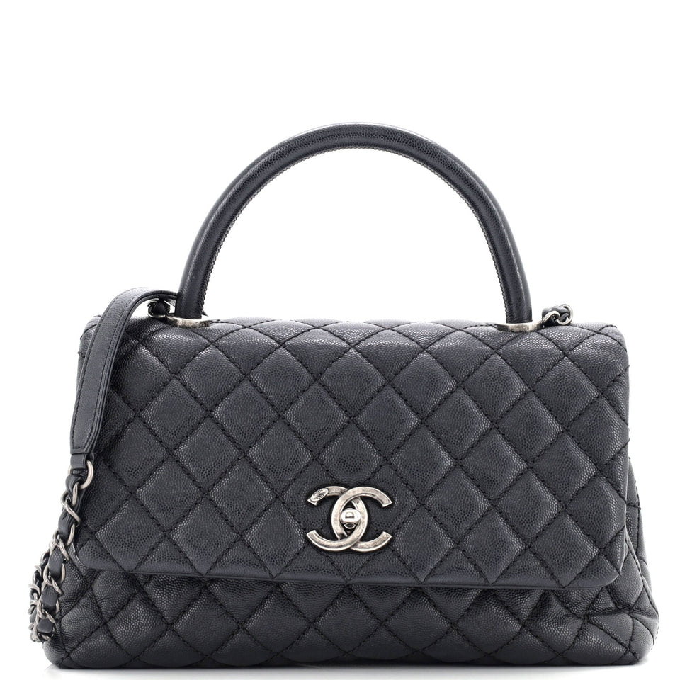 Coco Top Handle Bag Quilted Caviar Small