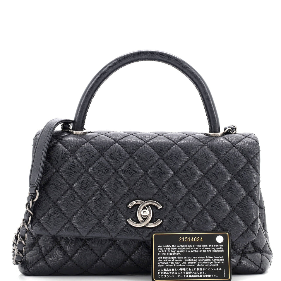 Coco Top Handle Bag Quilted Caviar Small