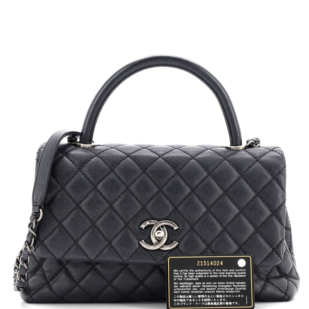 Coco Top Handle Bag Quilted Caviar Small
