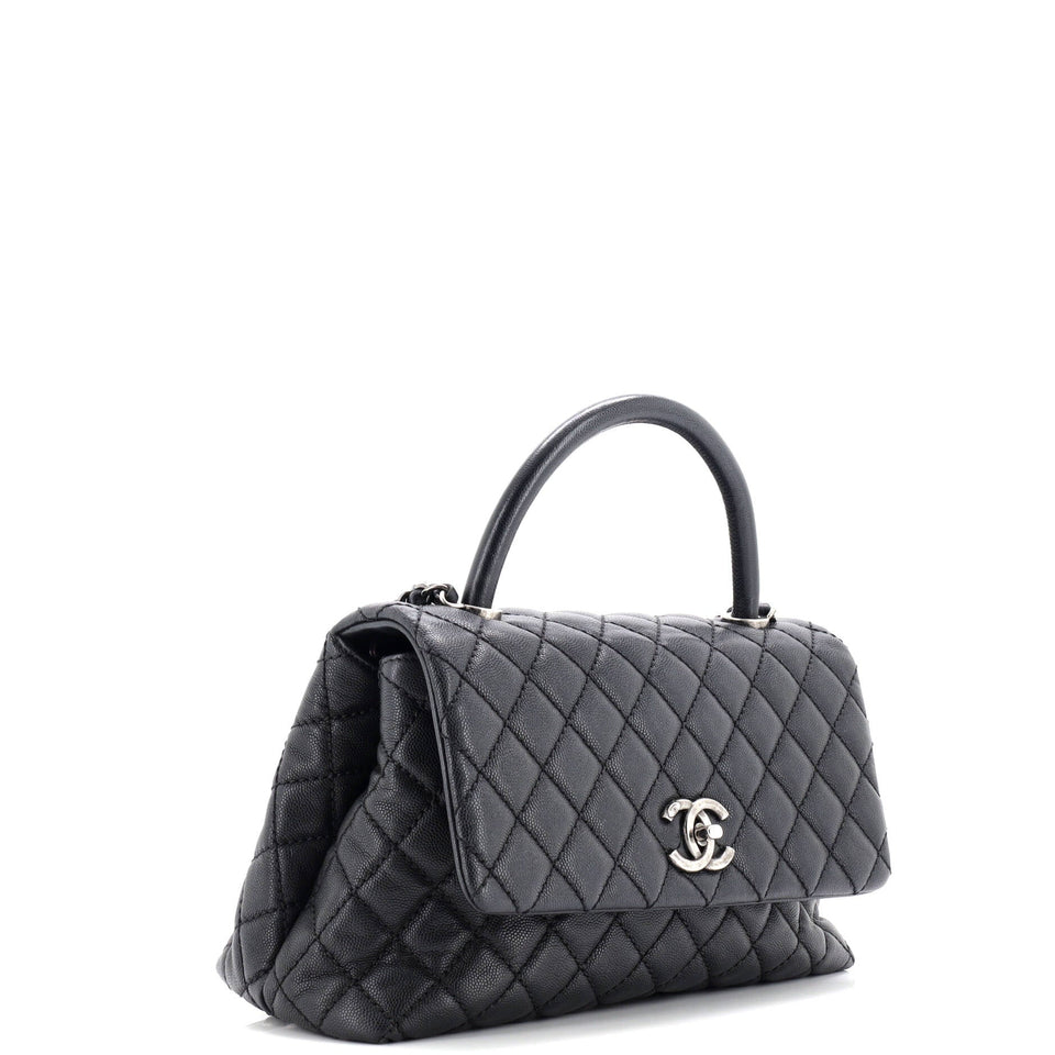 Coco Top Handle Bag Quilted Caviar Small