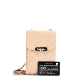 Golden Class Phone Holder Crossbody Bag Quilted Caviar