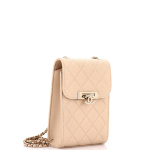 Golden Class Phone Holder Crossbody Bag Quilted Caviar